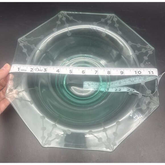 VTG Large Etched Uranium Glass Depression Footed Fruit Serving Bowl 11.5” Glows - Picture 3 of 8